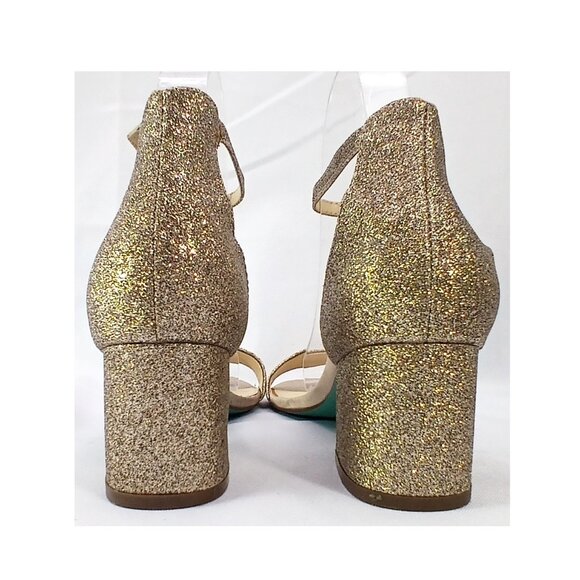 Betsey Jonson Gold Open Toe Block Heel Ankle Strap Low Mid Heels Miri Shoes GUC - Picture 8 of 9
